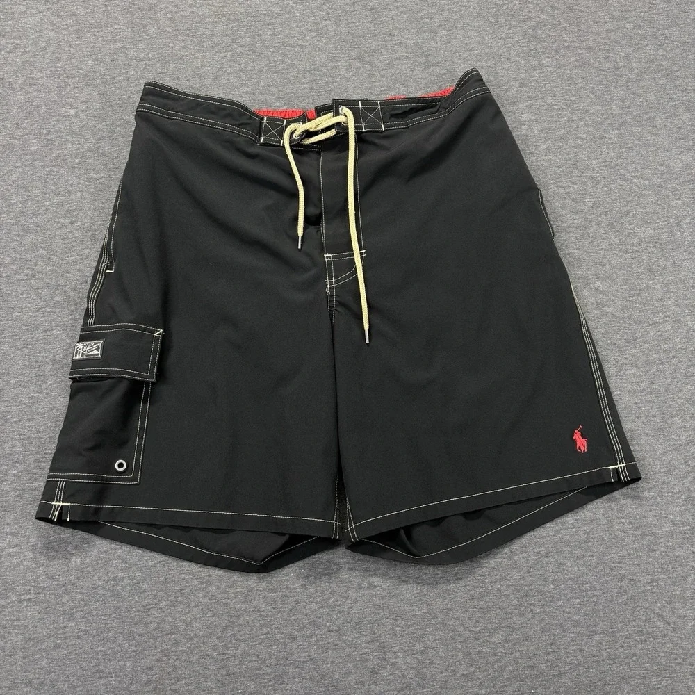 Polo Ralph Lauren Mens Kailua Board Shorts Swim Trunks Black Cargo Lined Size XL